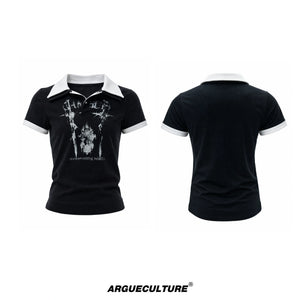 Slim Cotton Piqué Polo Shirt with Double Contrast Collar - Black