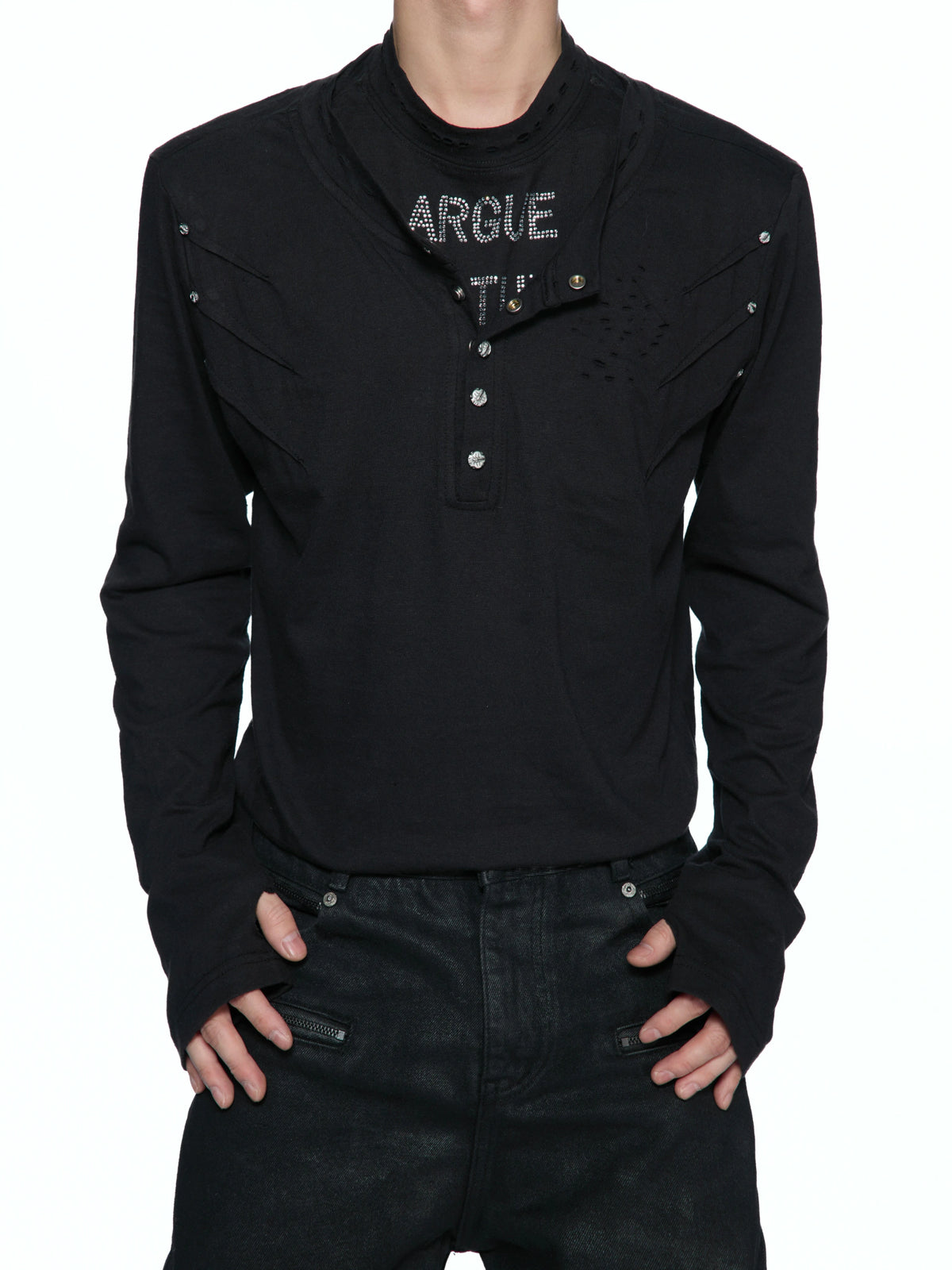 Slim Distressed Faux-Layer Henley Long-Sleeve Shirt - main image 3