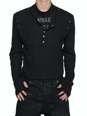 Slim Distressed Faux-Layer Henley Long-Sleeve Shirt - main image 3