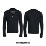 Slim Distressed Faux-Layer Henley Long-Sleeve Shirt - Black
