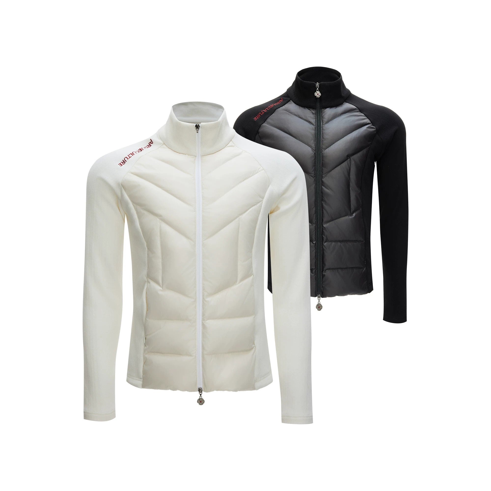 Slim fit white down puffer liner jacket with armor design front view