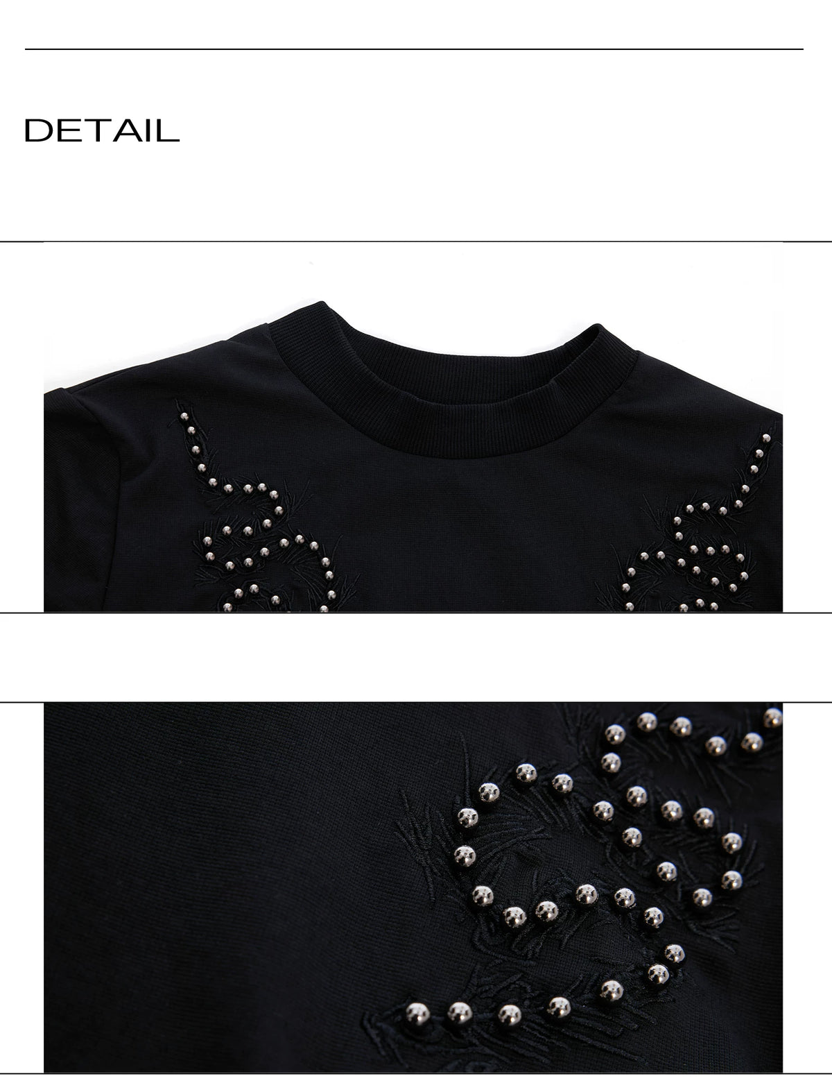Slim Spine Rivet Embroidered Streetwear T-Shirt - detail image 18
