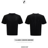 Slim Spine Rivet Embroidered Streetwear T-Shirt - Black (Men's)