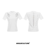 Slim Spine Rivet Embroidered Streetwear T-Shirt - White