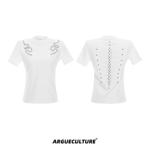 Slim Spine Rivet Embroidered Streetwear T-Shirt - White
