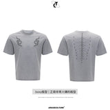 Slim Spine Rivet Embroidered Streetwear T-Shirt - Gray (Men's)