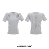 Slim Spine Rivet Embroidered Streetwear T-Shirt - Gray
