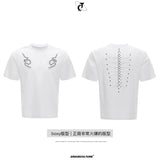 Slim Spine Rivet Embroidered Streetwear T-Shirt - White (Men's)