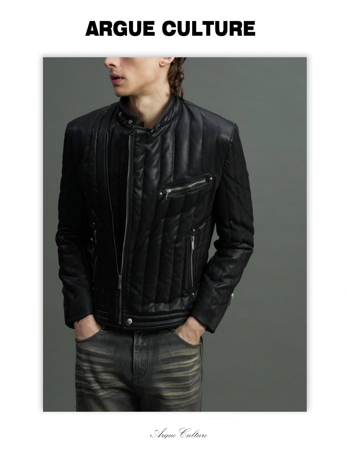 Slim Vertical-Quilted White Duck Down Moto Jacket - detail image 2