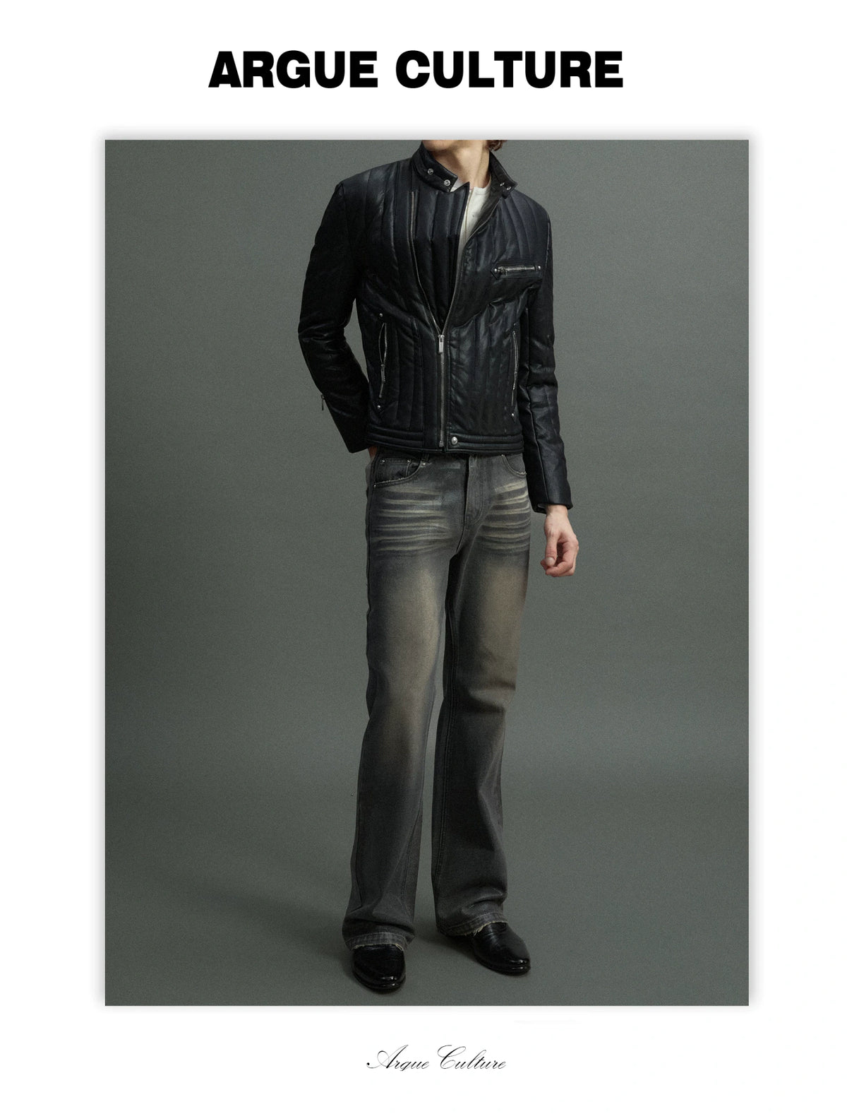 Slim Vertical-Quilted White Duck Down Moto Jacket - detail image 19
