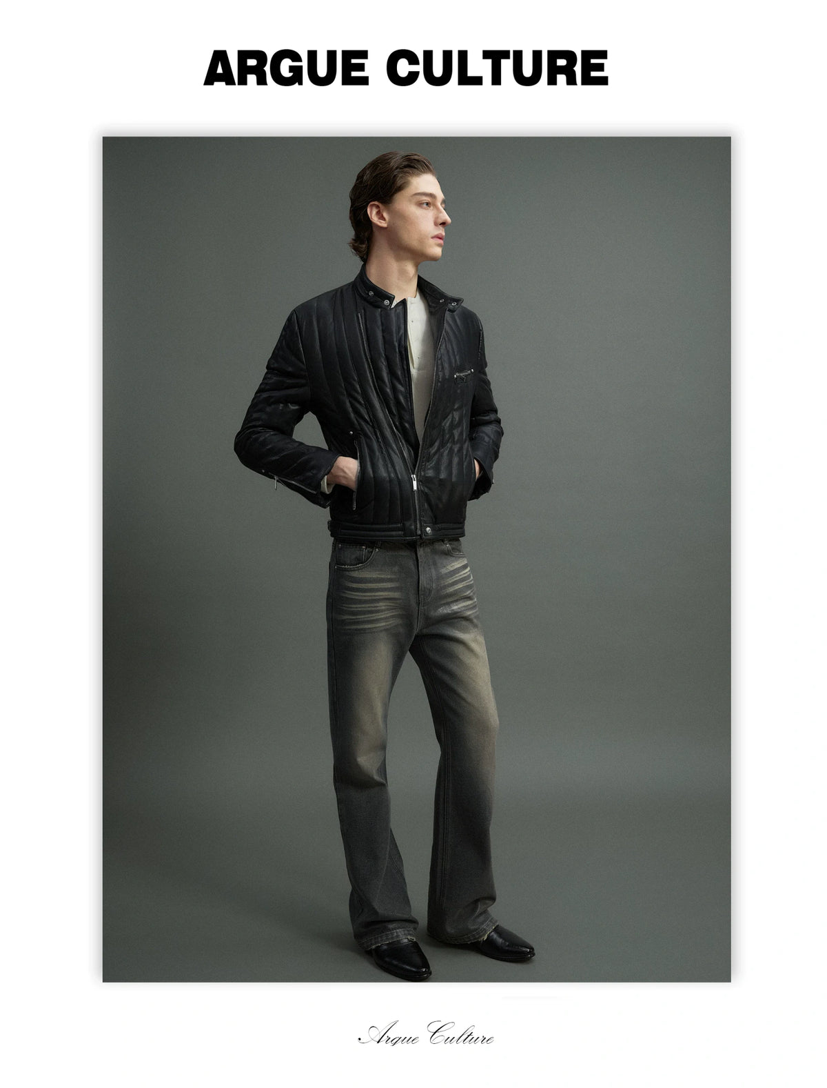 Slim Vertical-Quilted White Duck Down Moto Jacket - detail image 17