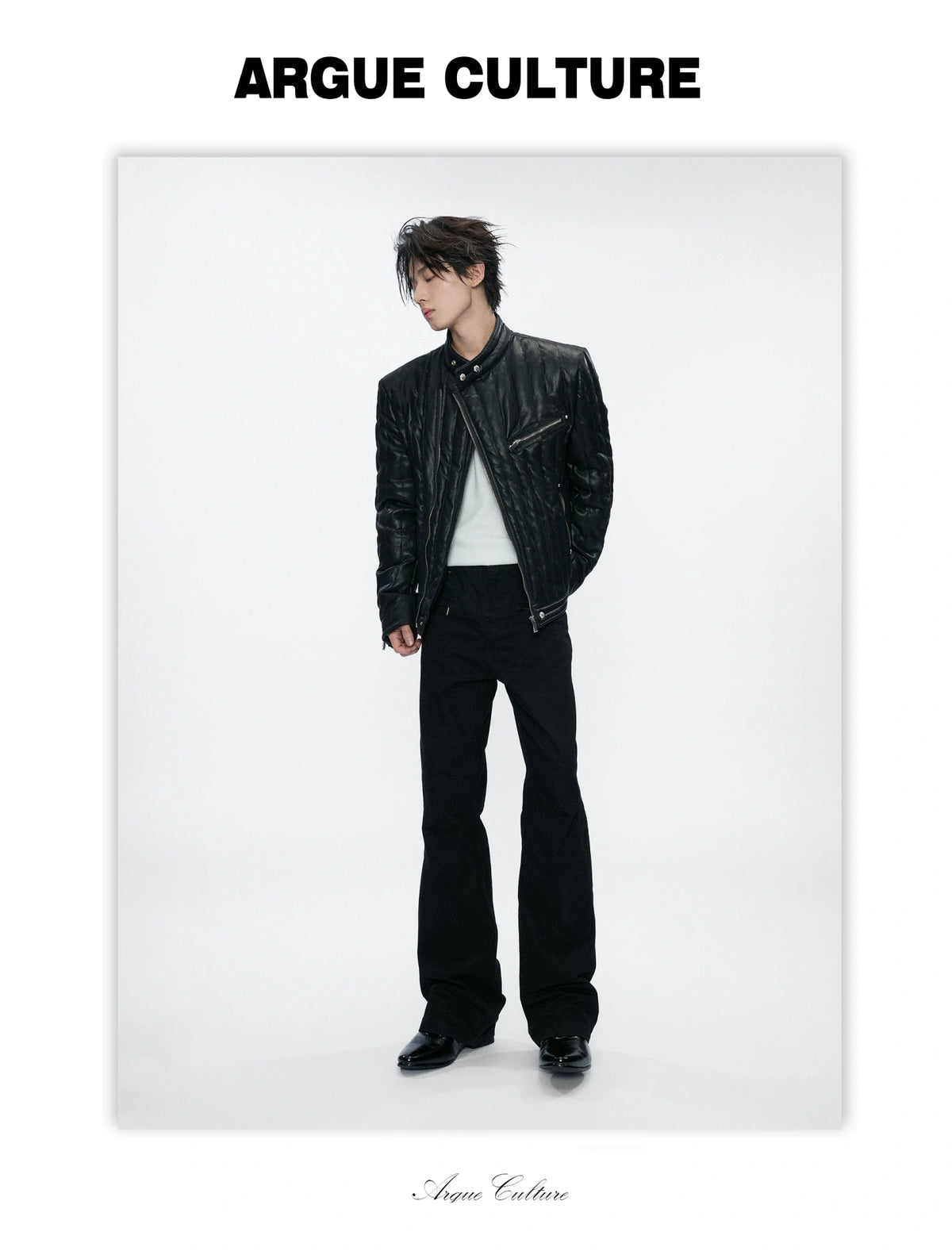 Slim Vertical-Quilted White Duck Down Moto Jacket - detail image 11