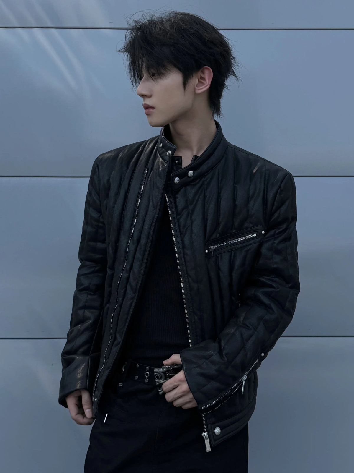 Slim Vertical-Quilted White Duck Down Moto Jacket - main image 4
