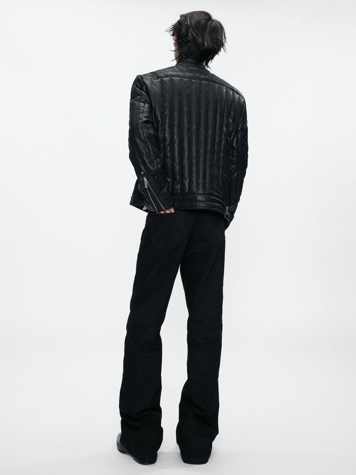 Slim Vertical-Quilted White Duck Down Moto Jacket - main image 5