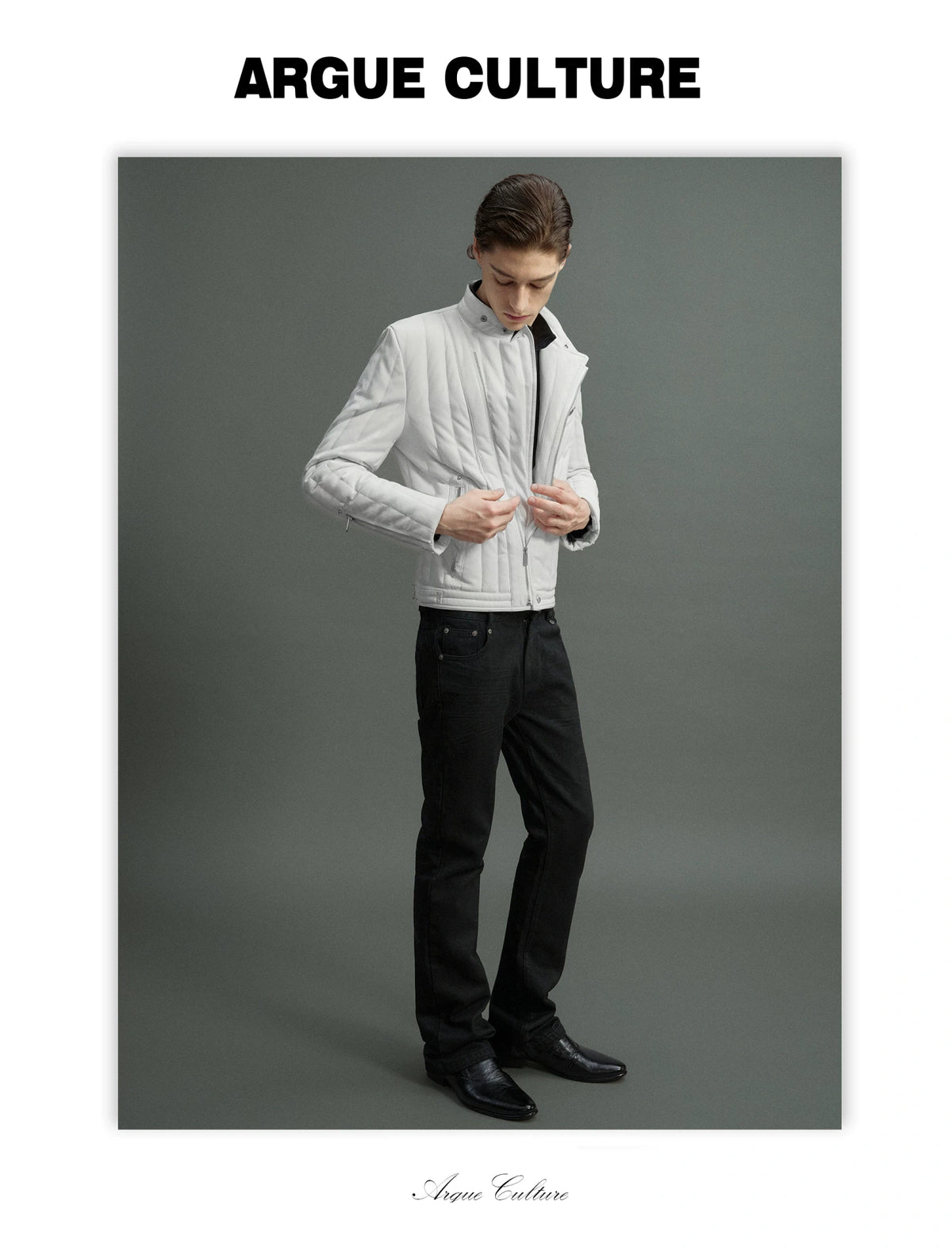 Slim Vertical-Quilted White Duck Down Moto Jacket - detail image 22