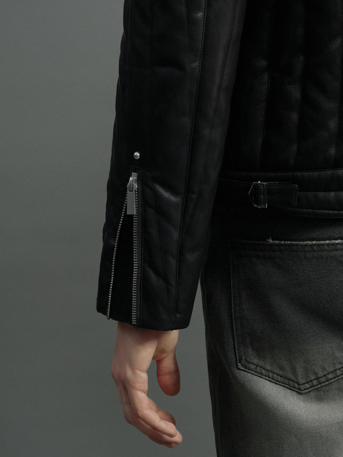 Slim Vertical-Quilted White Duck Down Moto Jacket - main image 3