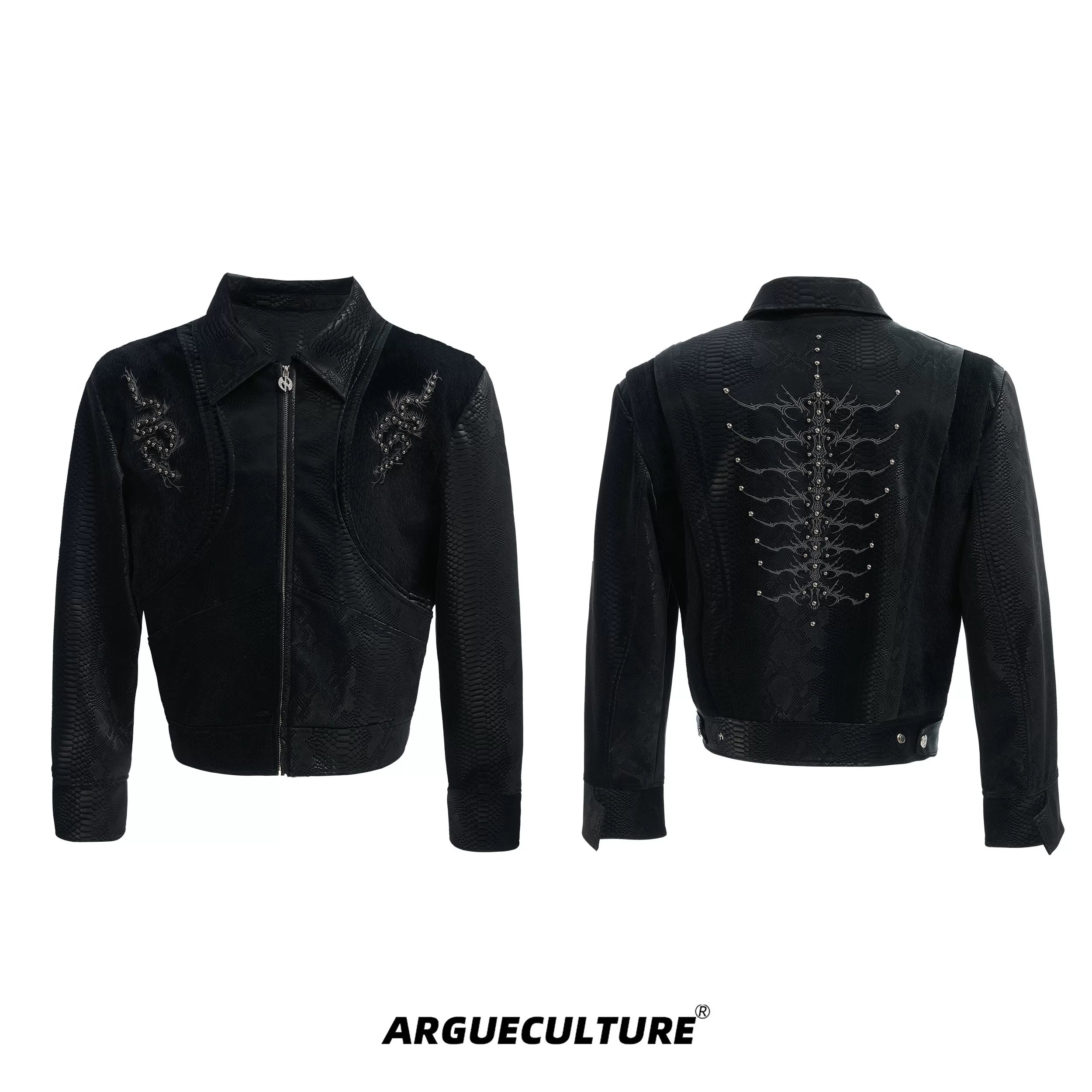snake-eye-studded-spine-faux-leather-streetwear-jacket-black