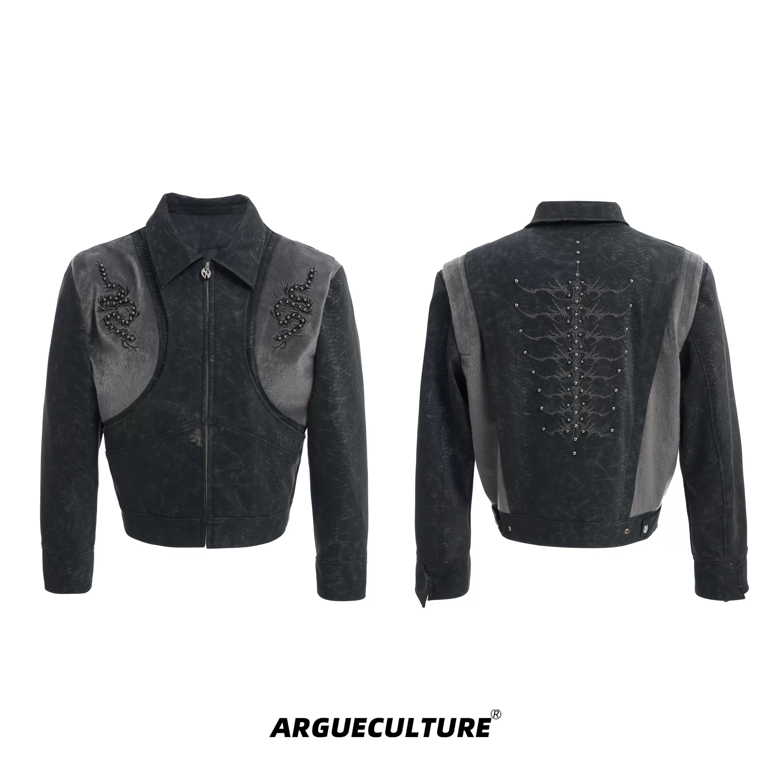 snake-eye-studded-spine-faux-leather-streetwear-jacket-gray