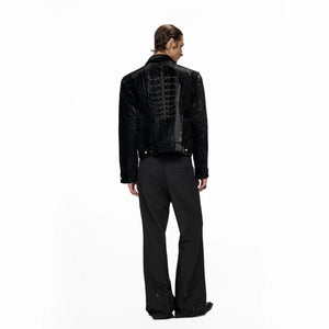 Side profile showing crocodile texture and faux pony hair patchwork