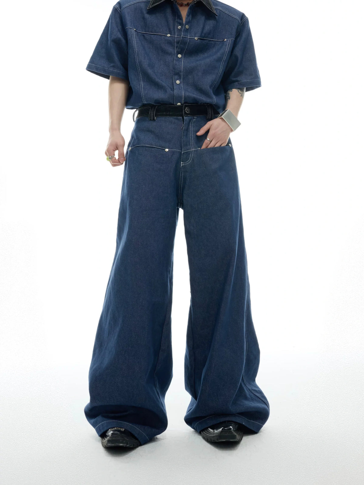 Snake-Panel Short-Sleeve Shirt & Pants Set in Blue - main image 5