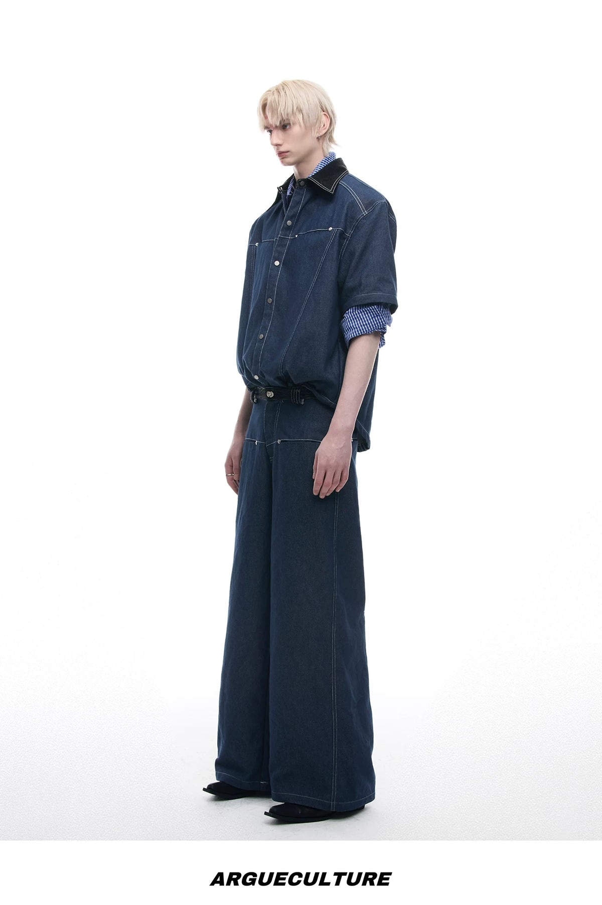 Snake-Panel Short-Sleeve Shirt & Pants Set in Blue - detail image 12