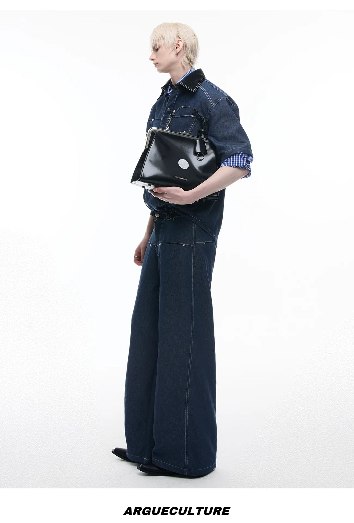 Snake-Panel Short-Sleeve Shirt & Pants Set in Blue - detail image 14