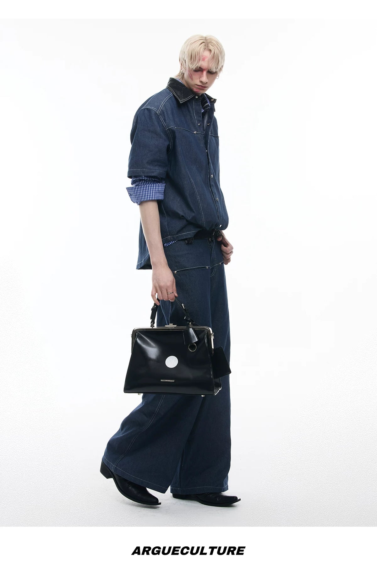 Snake-Panel Short-Sleeve Shirt & Pants Set in Blue - detail image 15