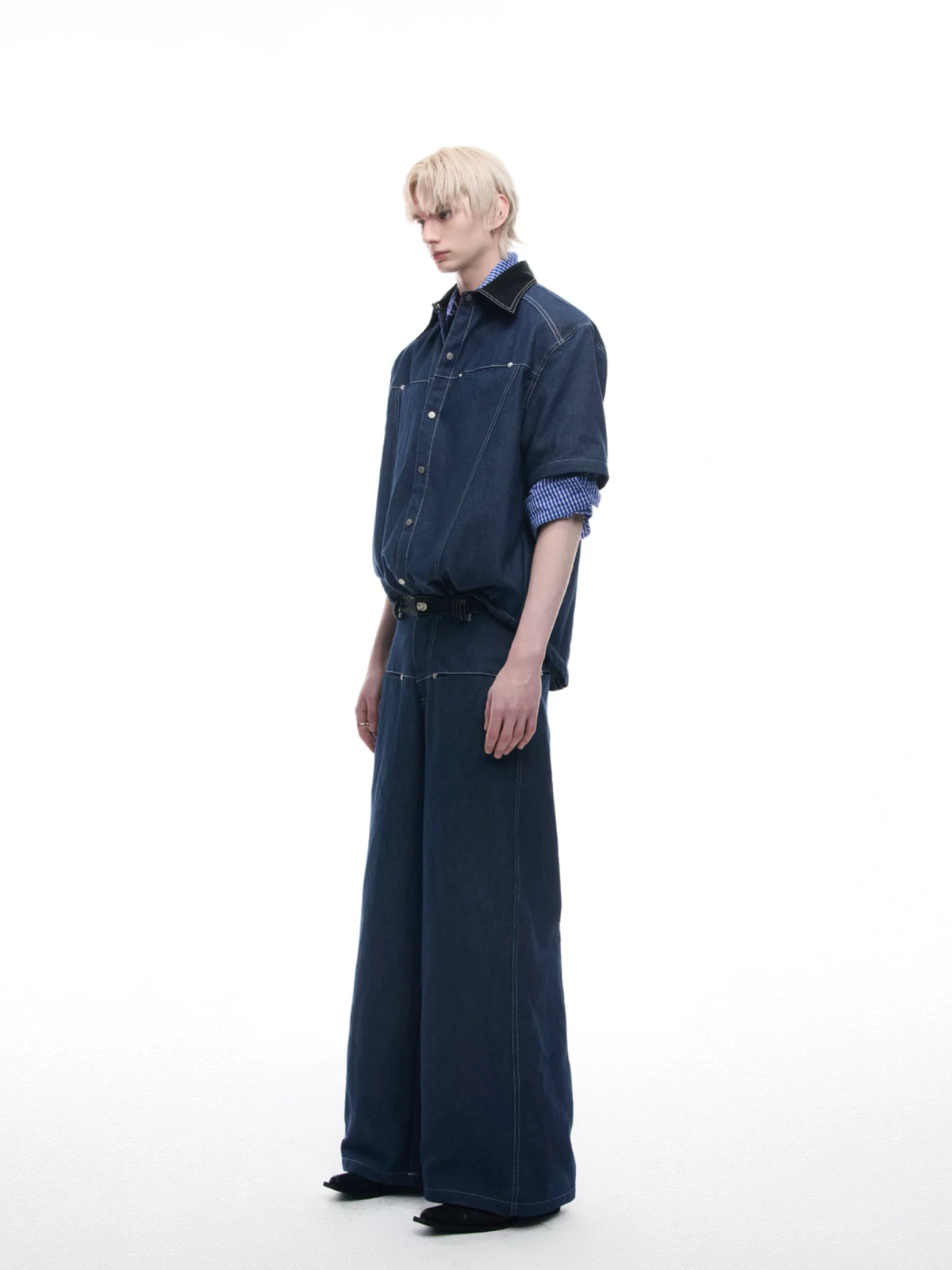 Snake-Panel Short-Sleeve Shirt & Pants Set in Blue - main image 2