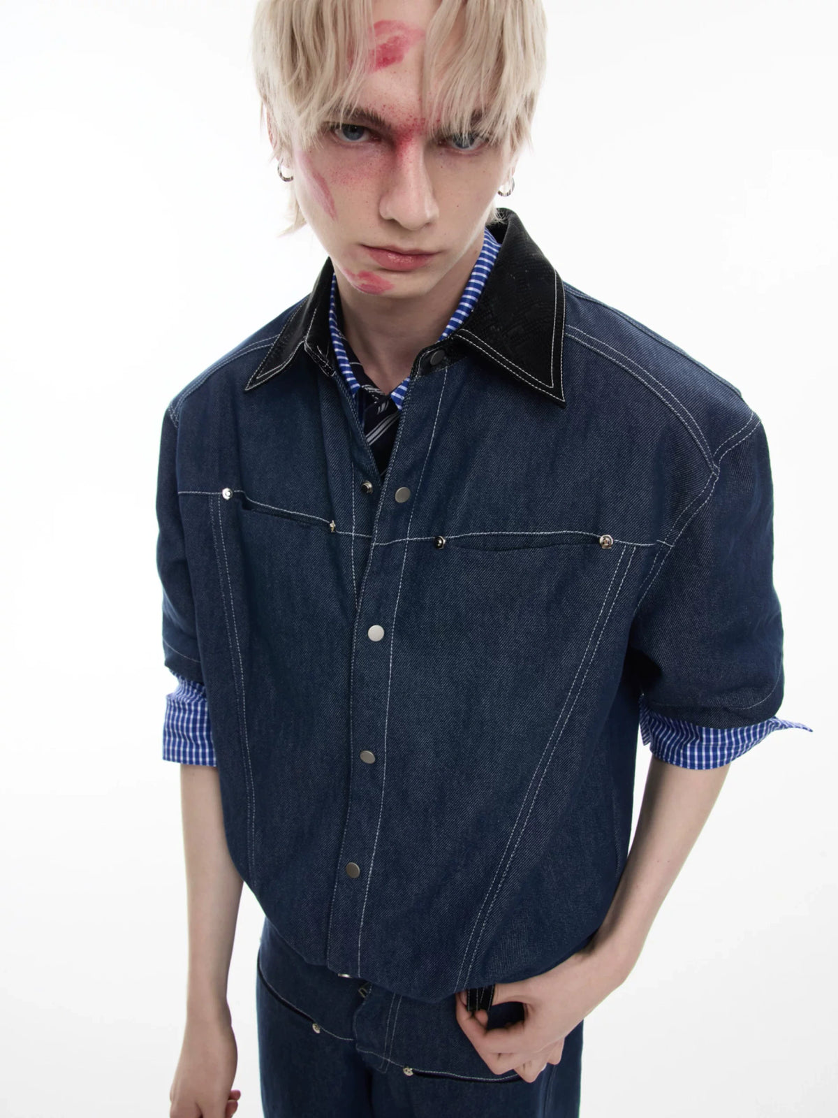 Snake-Panel Short-Sleeve Shirt & Pants Set in Blue - main image 4
