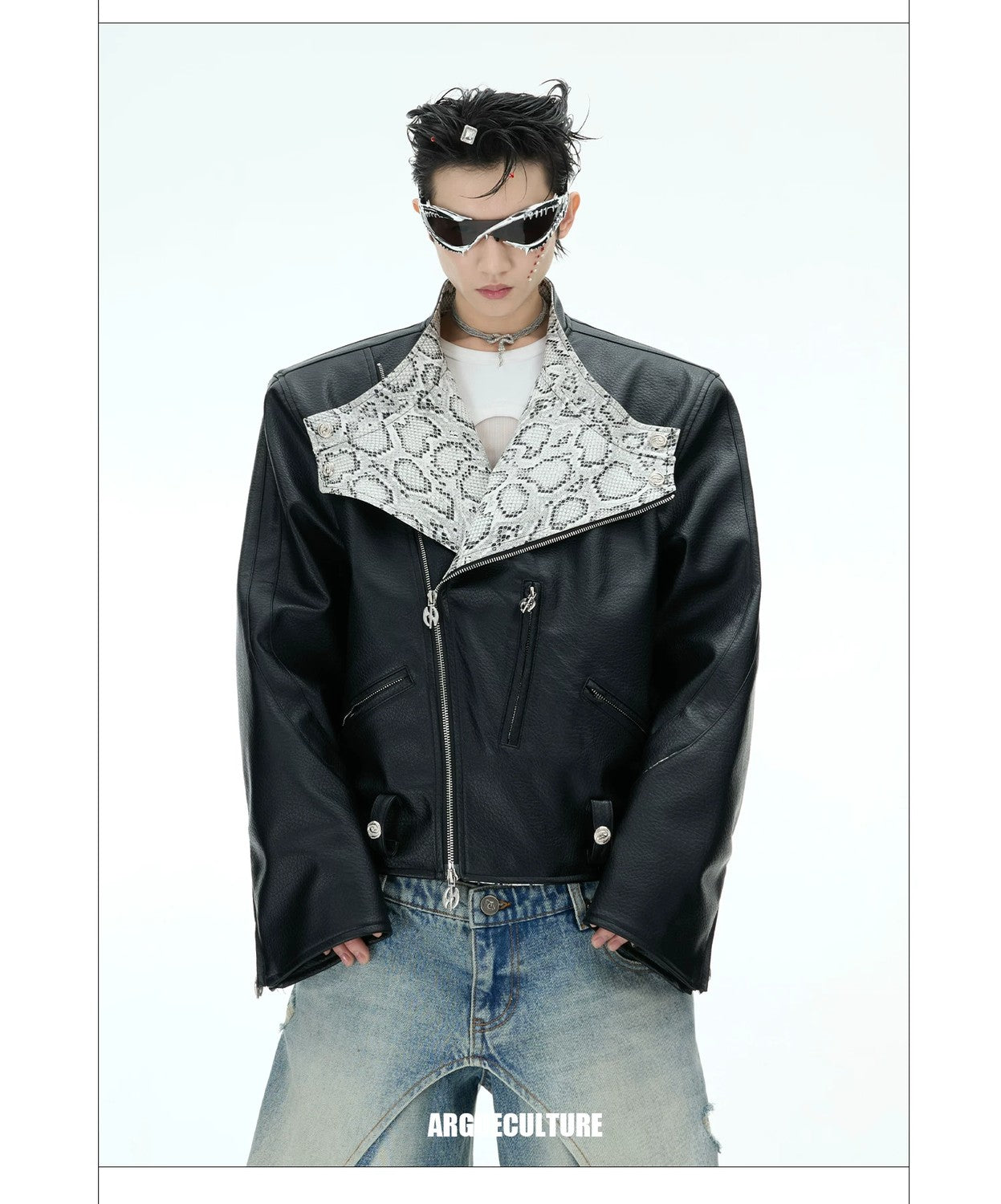 desc::snake-skin-deconstructed-cropped-pu-leather-moto-jacket-detail-img-14