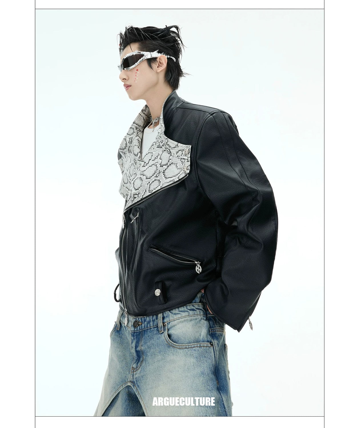desc::snake-skin-deconstructed-cropped-pu-leather-moto-jacket-detail-img-15
