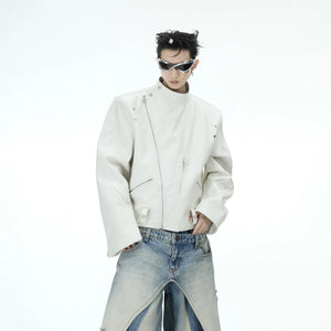 Black snake skin moto jacket with metal hardware details