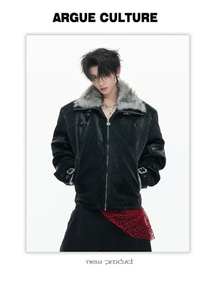 desc::snake-skin-puffer-jacket-faux-leather-streetwear-coat-detail-img-1