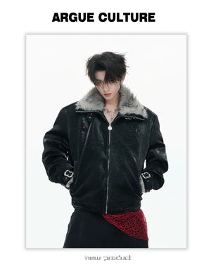 desc::snake-skin-puffer-jacket-faux-leather-streetwear-coat-detail-img-3
