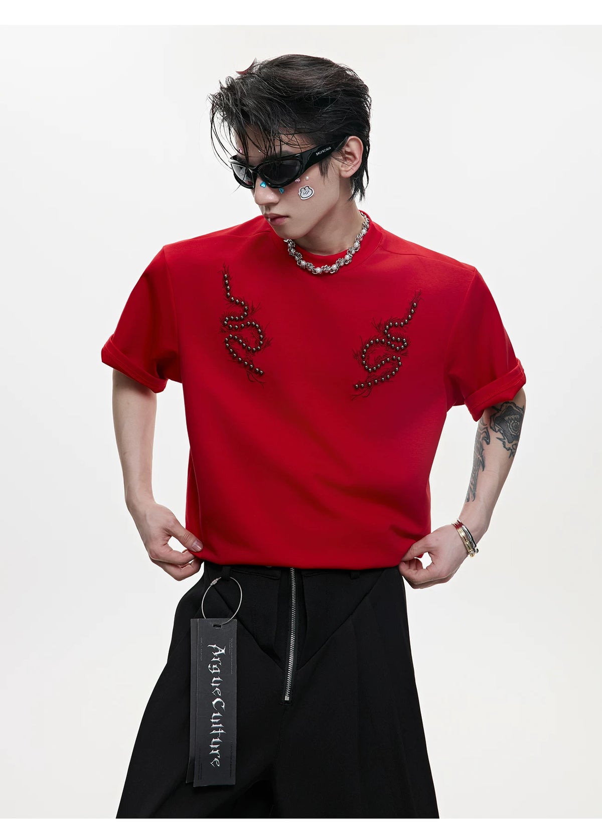 Snake Spine Studded Boxy Streetwear T-Shirt - detail image 5