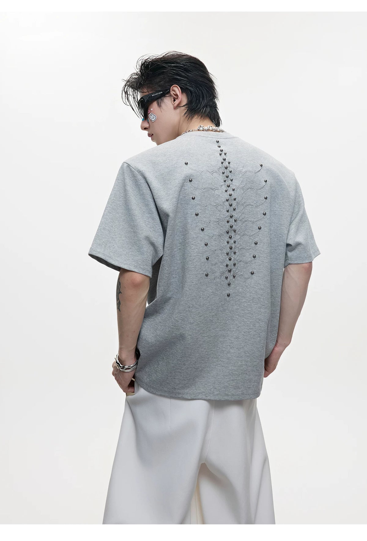 Snake Spine Studded Boxy Streetwear T-Shirt - detail image 6