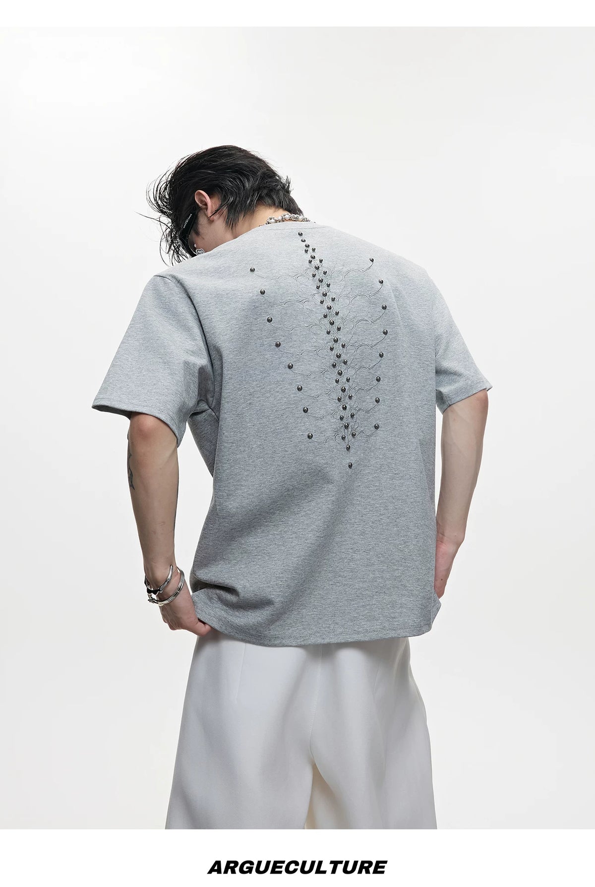 Snake Spine Studded Boxy Streetwear T-Shirt - detail image 11