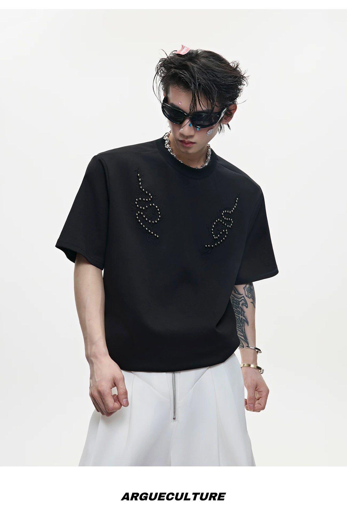 Snake Spine Studded Boxy Streetwear T-Shirt - detail image 8