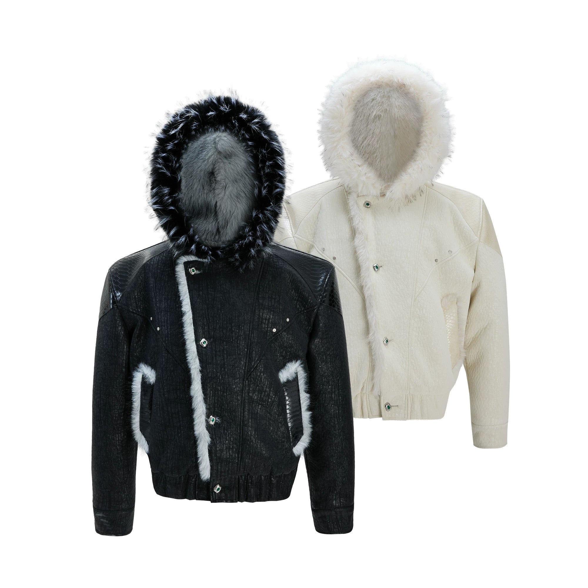 Snow Wolf Reversible Faux Fur and Leather Jacket in Black