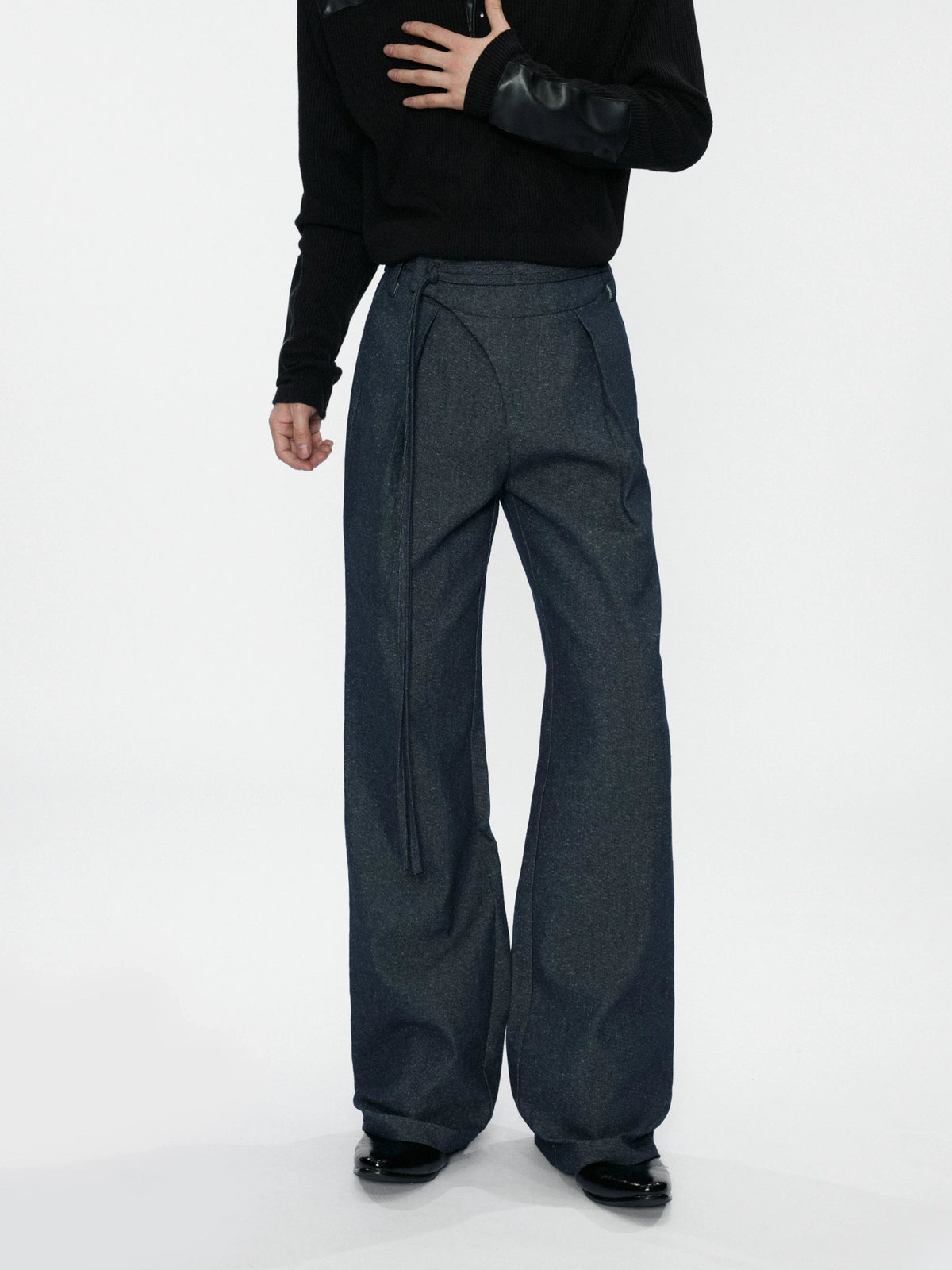 Snowflake Denim Straight-Leg Drawstring Trousers Blue - main image 4