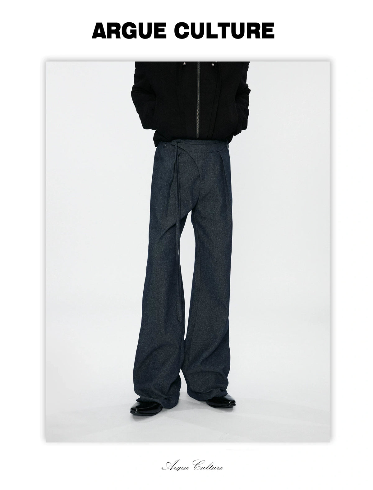 Snowflake Denim Straight-Leg Drawstring Trousers Blue - detail image 8