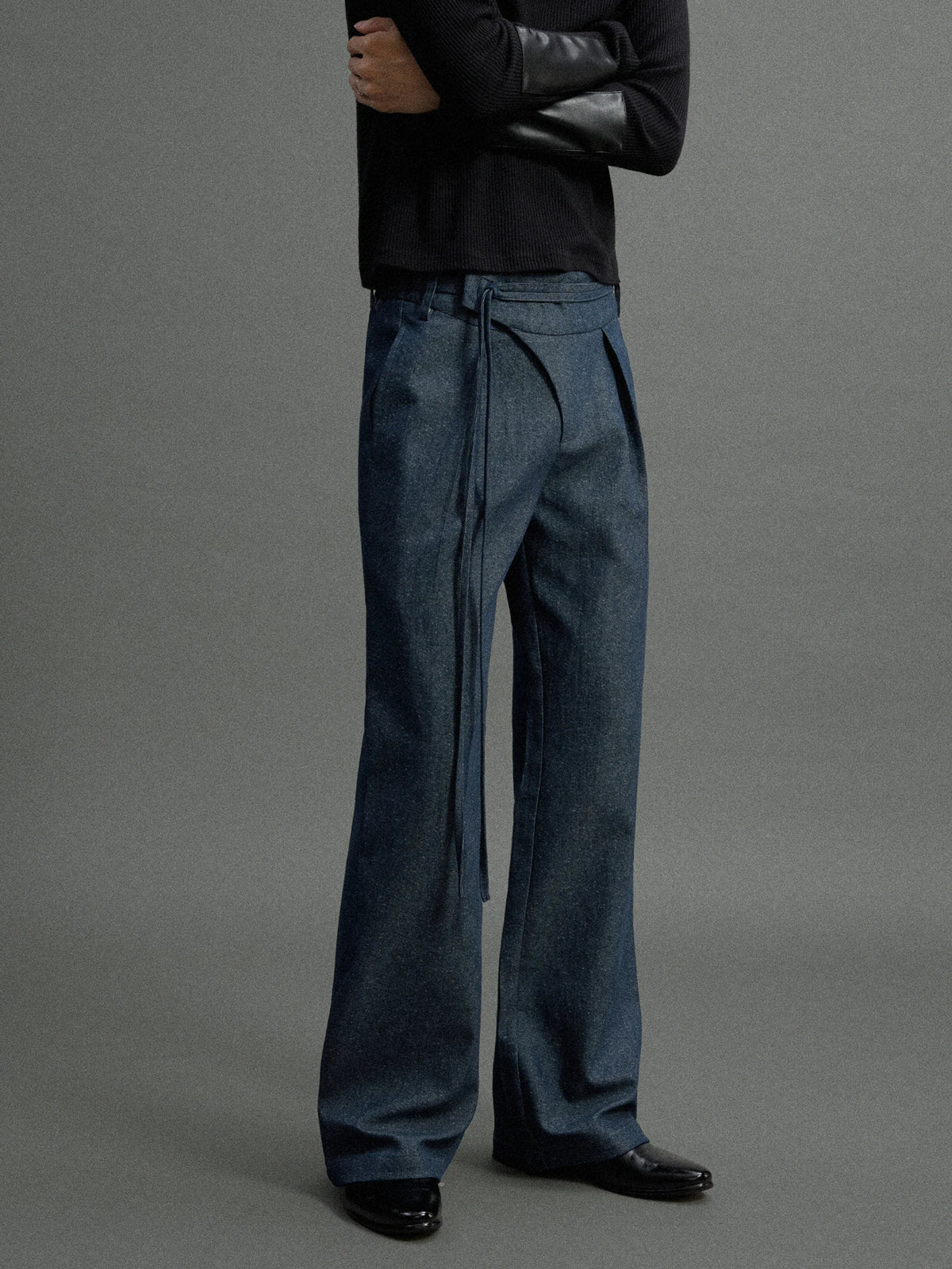 Snowflake Denim Straight-Leg Drawstring Trousers Blue - main image 1