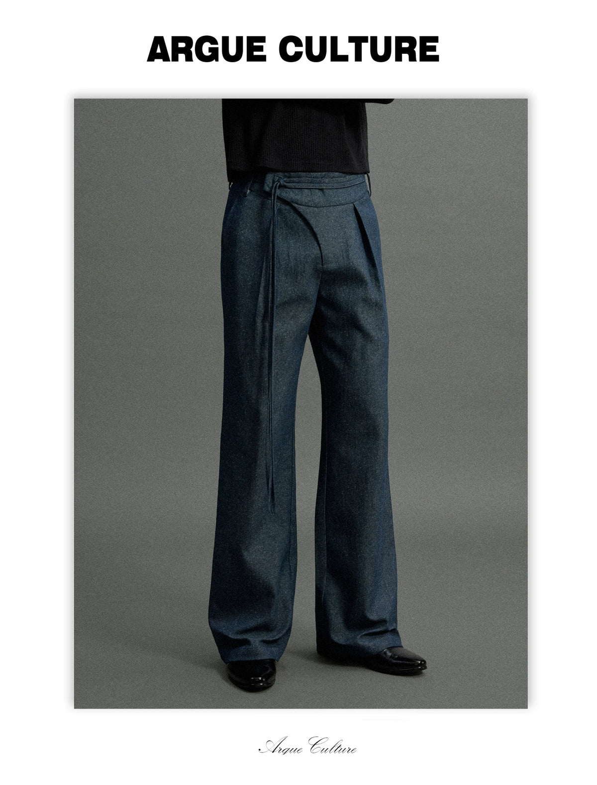 Snowflake Denim Straight-Leg Drawstring Trousers Blue - detail image 5