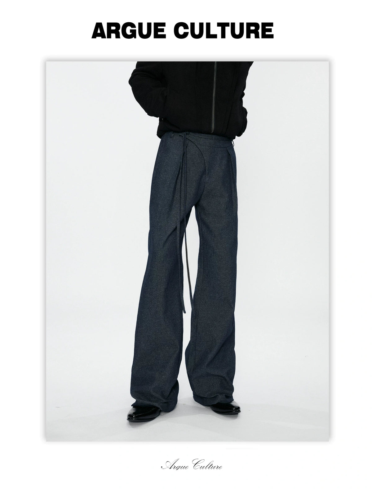 Snowflake Denim Straight-Leg Drawstring Trousers Blue - detail image 4