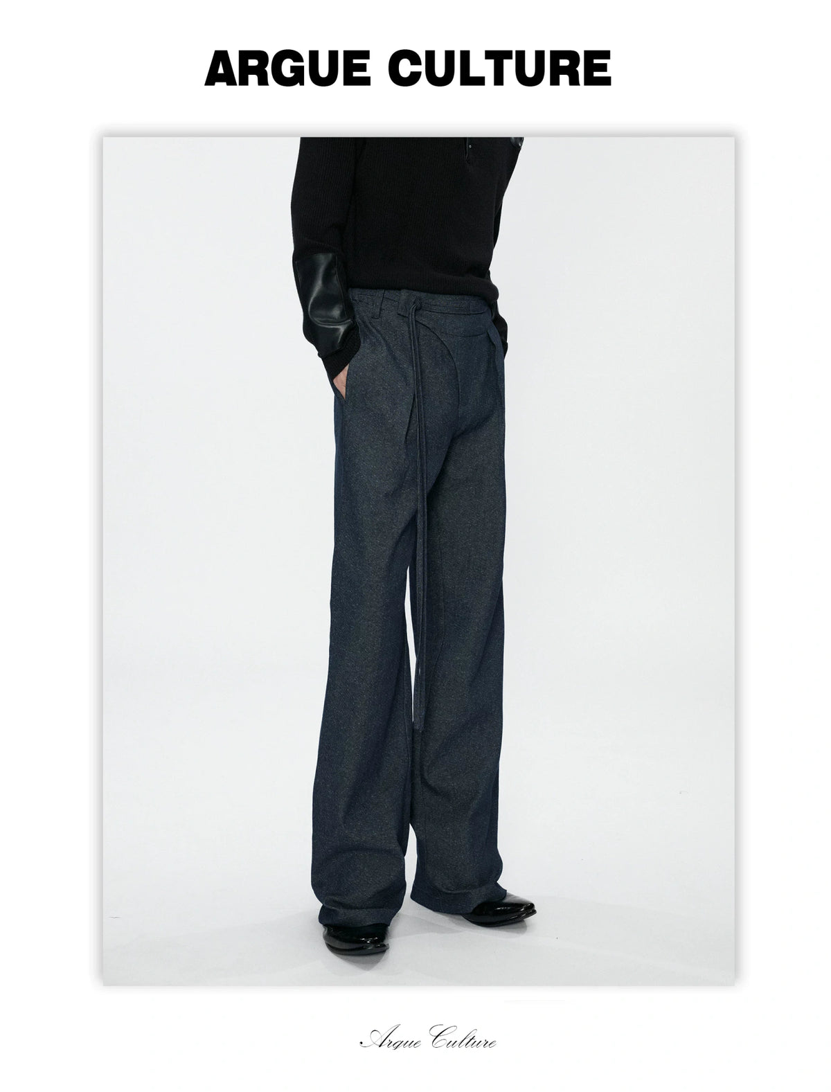 Snowflake Denim Straight-Leg Drawstring Trousers Blue - detail image 3