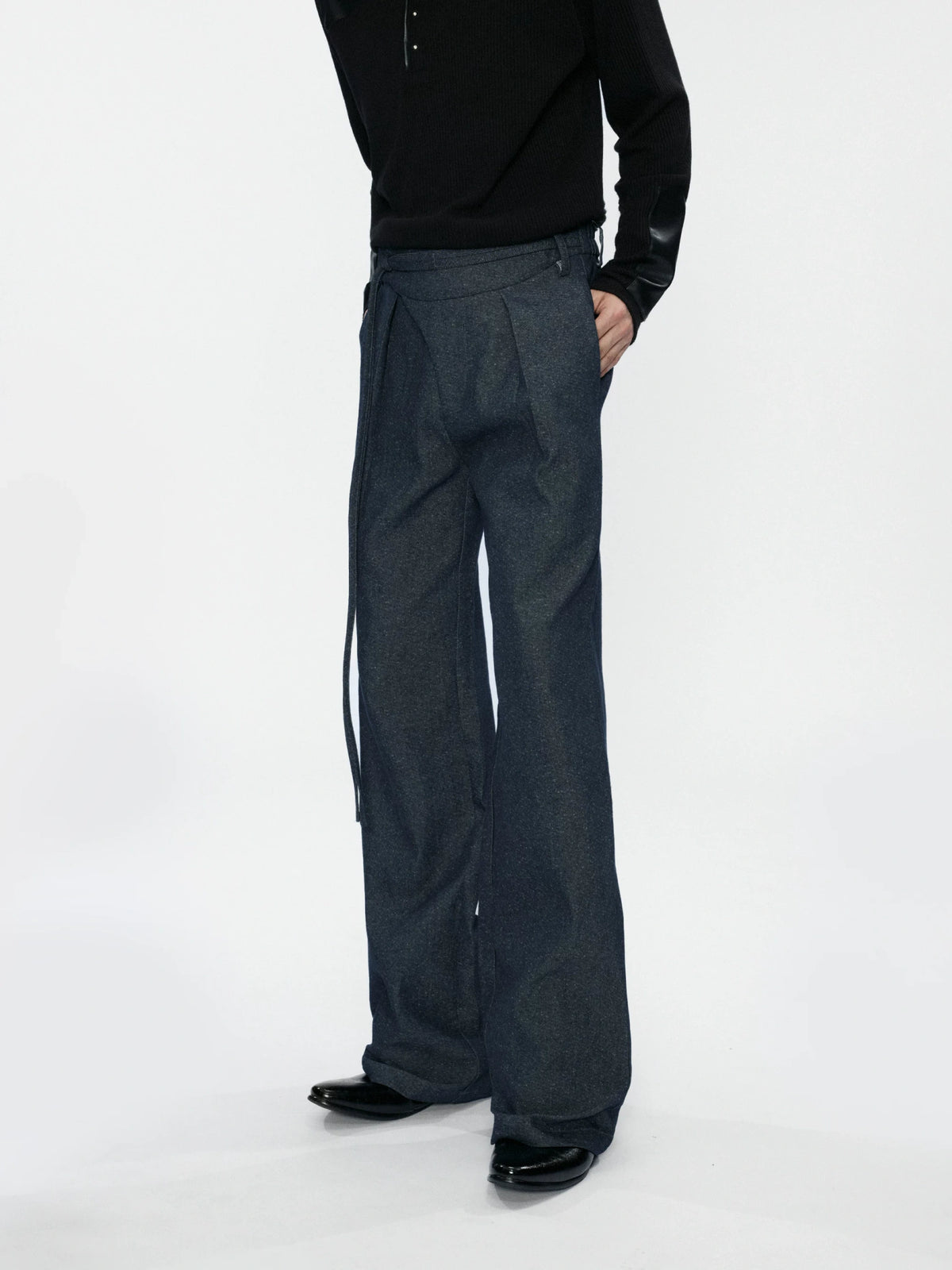 Snowflake Denim Straight-Leg Drawstring Trousers Blue - main image 5