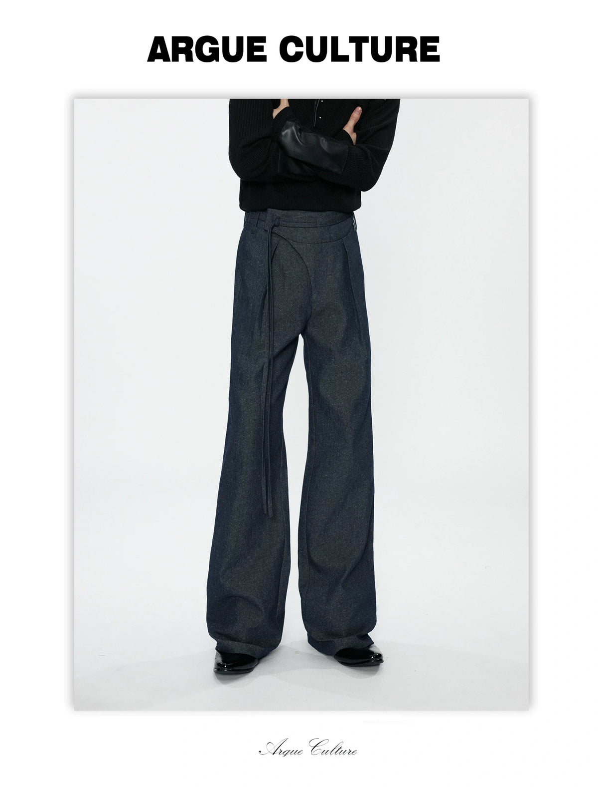 Snowflake Denim Straight-Leg Drawstring Trousers Blue - detail image 2