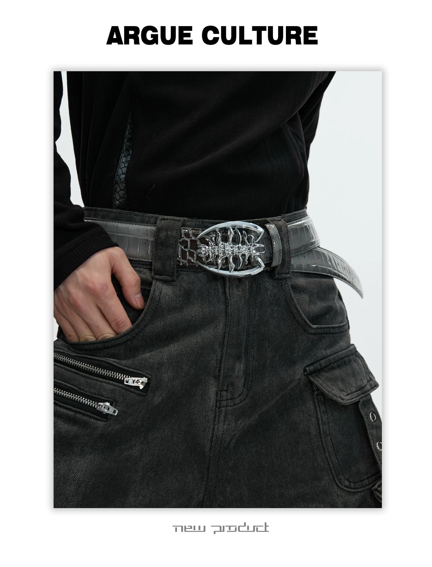 desc::spine-buckle-crocodile-leather-belt-mens-gothic-streetwear-detail-img-2