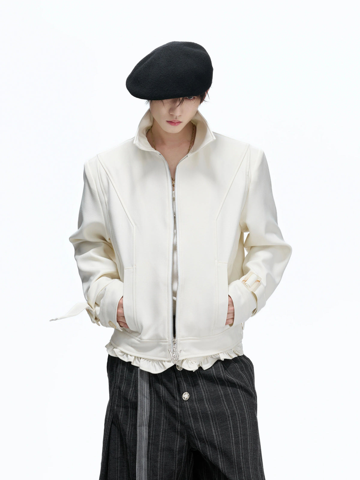 Spine Embroidered Cropped Jacket with Detachable Hem - main image 3