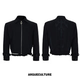 Spine Embroidered Cropped Jacket with Detachable Hem - Black